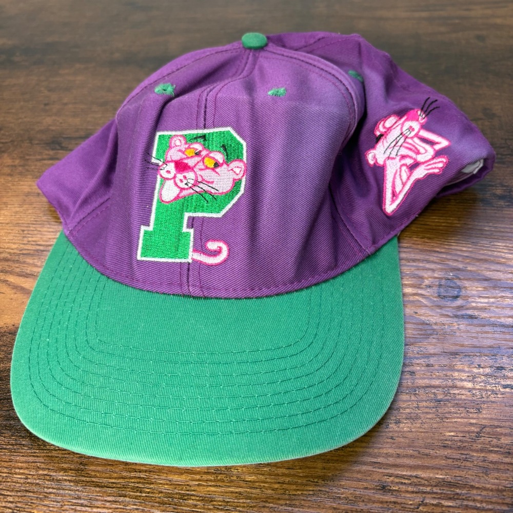 Vintage 1993 Pink Panther Snapback Hat Blitzz Studios Purple Green 90s Cap
